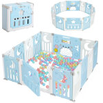 Yoleo ? parc b�b� modulable 12 + 2 panneaux ? barri�re de s�curit� pliable 150x150x62cm ? grille de protection ...