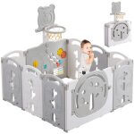 Parc b�b� pliable 8 + 2 panneaux, barri�re de s�curit� portail parc avec panier de basket, parc enfants ...
