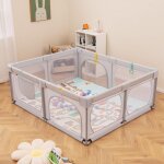 Goplus - parc b�b� avec tapi, grand parc b�b� 189x158 cm avec 4 anneaux de traction, 50 balles oc�aniques, ...