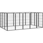 Parc pour chien 16 panneaux chenil enclos pour chien noir 50x100cm acier enduit de poudre 84770
