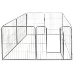 Petigi - parc enclos cage pour chiens chiots animaux lapin mtal solide 80 x 80 cm 8 panneaux argent