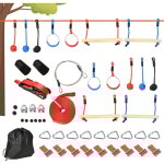 Parcours d'obstacles ninja enfant - 30 accessoires, 10 m de slackline - sac de transport - bleu rouge ... Parcours d'obstacles ninja enfant - 30 accessoires, 10 m de slackline - sac de transport - bleu rouge ...