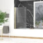 Aurlane - pare baignoire rabattable 80x140cm - profil or dor bross - verre tremp ondul 5mm - wavy ...