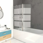 Aurlane - pare baignoire + volet pivotant 130x105 - profile aluminium chrome et verre transparent bande ...