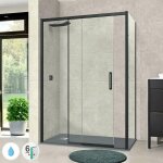 Pare douche porte coulissante et paroi lat�rale droite, l. 124 / 128l. 80h195 cm, verre 6mm s�curit easy ...
