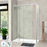 Pare douche porte coulissante et paroi lat�rale droite, l. 156xl160l. 80h1, verre tremp� 6mm easy clean ...
