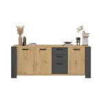 Les tendances - buffet loft - decor chene artisan et melamine gris ombre - 3 portes et 3 tiroirs - l ...