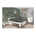 Chambre complete adulte dream : lit 140x190 / 200 cm + 2 chevets + commode - dcor blanc et chene parisot ...