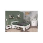 Chambre complete adulte dream : lit 140x190 / 200 cm + 2 chevets + commode - dcor blanc et chene parisot ...