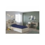 Chambre enfant complete tete de lit + lit + bureau - style contemporain - d�cor acacia clair et blanc ...