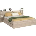 Parisot - lit adulte escale 180x200 cm - d�cor chene du japon - 2 tiroirs + tete de lit - l235. 4 x h98, ...