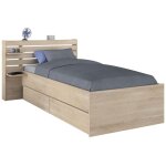 Parisot - lit enfant escale 90x190 / 200 cm - d�cor chene - tete de lit + 2 tiroirs - l121, 5 x h88, ...