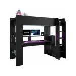 Lit mezzanine combin enfant led gamer online - 90 x 200 cm - noir mat - sommier inclus parisot