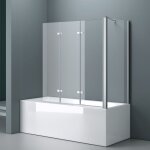 Doporro paroi de baignoire 80x130x140cm pare baignoire fixe 4 volets verre tremp� transparent 6mm montage ...