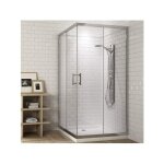 Paroi, cabine de douche carre - 2 portes coulissantes qui ferment en angle profil en chrome 75x75 transparen ...