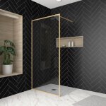 Aurlane ? paroi de douche 100x200 cm ? verre tremp� 6 mm ? cadre aluminium or bross� ? installation r�versible ...