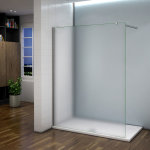 Aica sanitaire - paroi de douche 100x200cm en 8mm verre sabl� et anticalcaire avec une barre de fixation ...