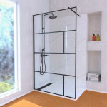 Aurlane - paroi de douche 120 cm sérigraphie noire et receveur blanc 80x120 + colonne de douche mécanique ... Aurlane - paroi de douche 120 cm sérigraphie noire et receveur blanc 80x120 + colonne de douche mécanique ...