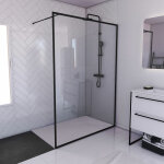 Aurlane - paroi de douche 140x200cm + receveur a poser - 140x90cm - cadre et barre noir mat - contouring ... Aurlane - paroi de douche 140x200cm + receveur a poser - 140x90cm - cadre et barre noir mat - contouring ...
