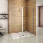 Paroi de douche 50x200cm en 8mm verre anticalcaire avec retour pivotant de 40x200cm et une barre de fixation ...
