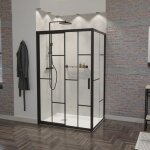 Paroi de douche d'angle effet verri�re atelia avec porte coulissante 120 cm x 90 cm