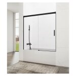 Gme - paroi de douche baignoire basic noir fixe + coulissant mesure d'installation: 140 - 145 cm
