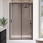 Badplaats ? paroi de douche 140 x 190 cm en verre de s�curit� teint� ? porte coulissante ? profil�s et ...