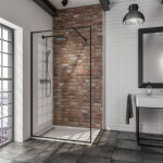 Paroi de douche fixe  l'italienne, verre 6 mm transparent anticalcaire, walk in, profil noir, srigraphie ...