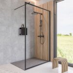 Paroi de douche fixe à l'italienne, verre 6 mm transparent, walk in, profilé noir, sérigraphie cadre ... Paroi de douche fixe à l'italienne, verre 6 mm transparent, walk in, profilé noir, sérigraphie cadre ...