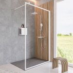 Paroi de douche � l'italienne, cadre s�rigraphi� blanc mat, paroi fixe walk in style industriel, newstyle ...