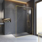 Paroi de douche 140 x 200 cm à l'italienne contoura, profilé or mat, doré, paroi fixe walk in, verre ... Paroi de douche 140 x 200 cm à l'italienne contoura, profilé or mat, doré, paroi fixe walk in, verre ...