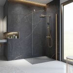 Jamais utilis ] - paroi de douche  l'italienne, profil cuivr, paroi fixe walk in, verre 6 mm anticalcaire, ...
