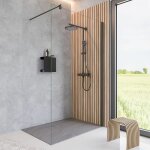 Paroi de douche � l'italienne, profil� noir, paroi fixe walk in style industriel, newstyle atelier schulte ...