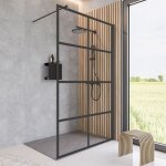 Paroi de douche � l'italienne, profil� noir, paroi fixe walk in style industriel, newstyle soho black ...