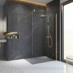 Schulte - paroi de douche � l'italienne, profil� or mat, dor�, paroi fixe walk in, verre 6 mm anticalcaire, ...