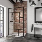 Paroi de douche à l'italienne avec retour pivotant, profilé noir, paroi fixe walk in style industriel, ... Paroi de douche à l'italienne avec retour pivotant, profilé noir, paroi fixe walk in style industriel, ...