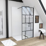 Paroi de douche a l'italienne serigraphie type brique - 100x195cm - profile noir mat - verre 5mm