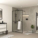 Aurlane - paroi de douche noir mat 120x200cm - porte - serviette et étagère - dark contouring shelf Aurlane - paroi de douche noir mat 120x200cm - porte - serviette et étagère - dark contouring shelf