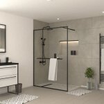 Aurlane - paroi de douche noir mat 140x200cm - porte - serviette et étagère - dark contouring shelf Aurlane - paroi de douche noir mat 140x200cm - porte - serviette et étagère - dark contouring shelf