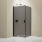 Paroi de douche noire mat verre gris cabine de douche intégrale parre douche angle porte battante - nt ... Paroi de douche noire mat verre gris cabine de douche intégrale parre douche angle porte battante - nt ...