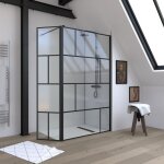 Aurlane - paroi de douche avec pivot 120 + 40x195cm - s�rigraphie type briques et profil�s noir - dark ...