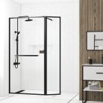 Aurlane - paroi de douche avec volet pivotant 90 + 40x200cm - profil�, porte - serviette et �tag�re noir ...
