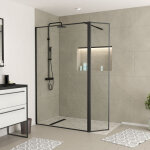 Paroi de douche avec volet pivotant - cadre et bras alu. noir mat - 120 + 40x200cm - dark contouring