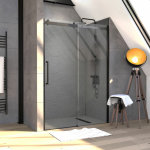 Aurlane - paroi porte de douche 140x200cm type industriel coulissante noir mat - verre trempe 8mm