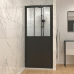 Aurlane - paroi porte de douche a porte pivotante type atelier - 90x200cm - profile noir mat - verre ... Aurlane - paroi porte de douche a porte pivotante type atelier - 90x200cm - profile noir mat - verre ...