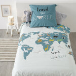 Atmosphera createur d'interieur for kids - parure de couette 140 x 200 carte monde rversible 100% coton ...