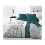 Les tendances - parure de couette microfibre ethno 220x240cm et 2 taies doreillers 63x63cm bleu canard ...