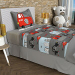 Soleil d ocre - parure de draps 180x290 cm pompiers gris, 100% coton 57 fils / cm2, par soleil d'ocre ...
