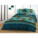Le linge de jules - parure drap plat + drap - housse 140x190 + 2 t - pur coton 57 fils - paraiso