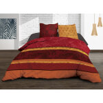 Le linge de jules - parure drap plat + drap - housse 160x200 + 2 t - pur coton 57 fils - jade rouge